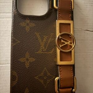 Louis Vuitton Brown Monogram Leather Phone Case with Gold Hardware